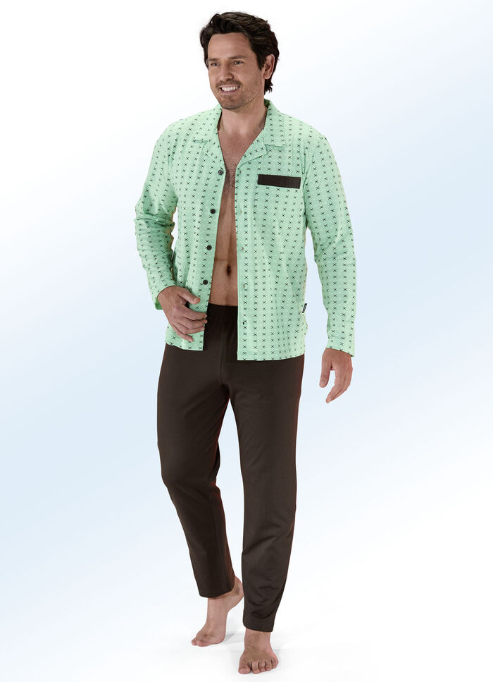 Schlafanzug, durchgekn&ouml;pft, mit Reverskragen und Brusttasche 