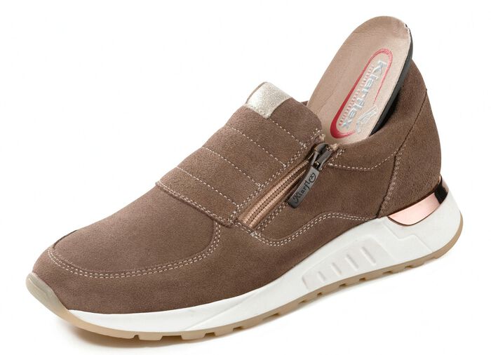Slipper aus weichem Velourleder TAUPE