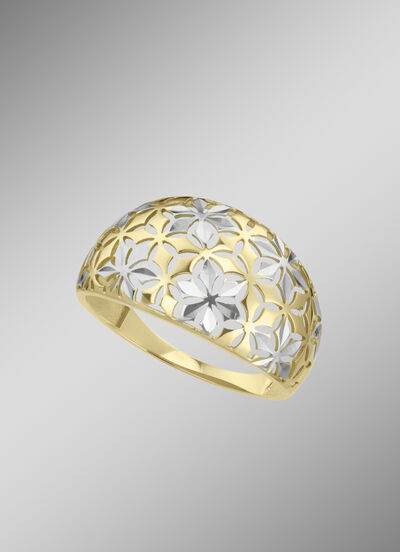 Durchbrochener Damenring in Bicolor im Blumen-Deign  Durchbrochener Damenring in Bicolor im Blumen-Deign