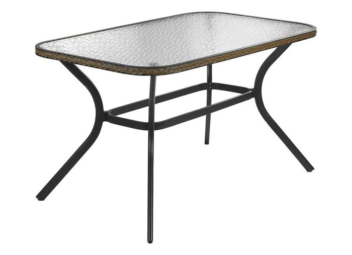 Tisch mit Aluminium-Gestell und Glasplatte 