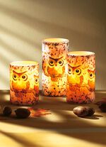 LED-Echtwachskerzen mit Eulenmotiv, 3er-Set 