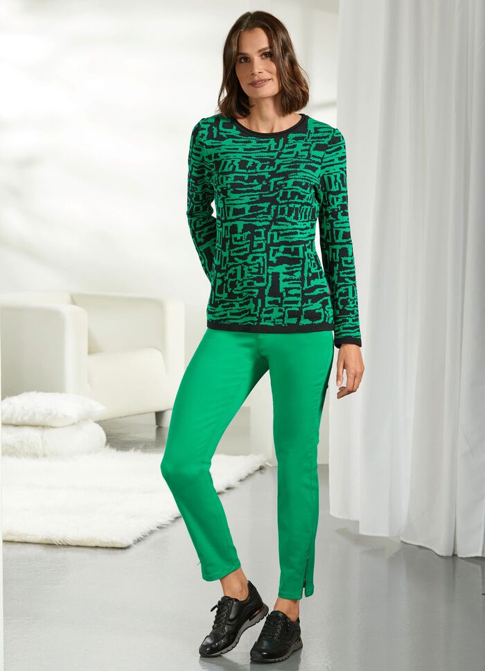 Pullover in modischem Jacquard-Dessin GR&Uuml;N-SCHWARZ