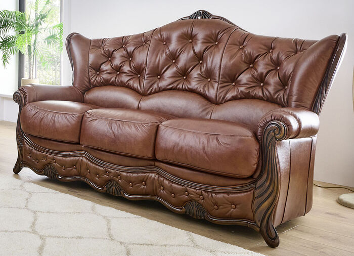 Polstermöbel aus Massivholz mit echtem Leder-Bezug BRAUN