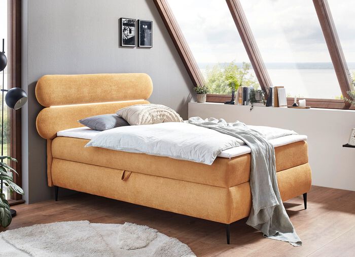 Boxspringbett mit LED-Beleuchtung und Topper SAFRAN