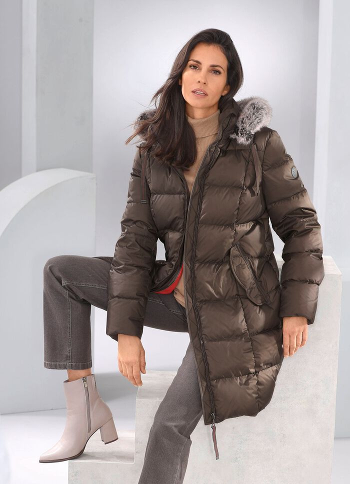Daunen-Kurzmantel mit abnehmbarer Kapuze 