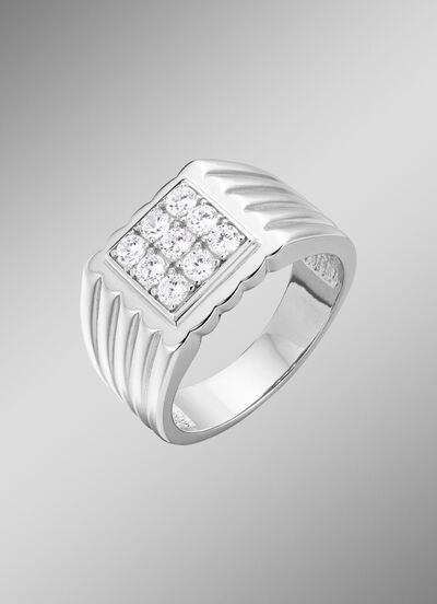 Markanter Herrenring mit synth. Zirkonia  Markanter Herrenring mit synth. Zirkonia