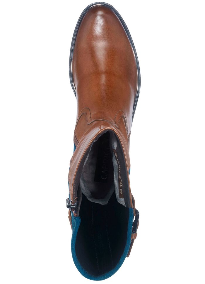 Caprice Stiefel aus edlem Nappaleder und elastischem Textilmaterial COGNAC-MARINE