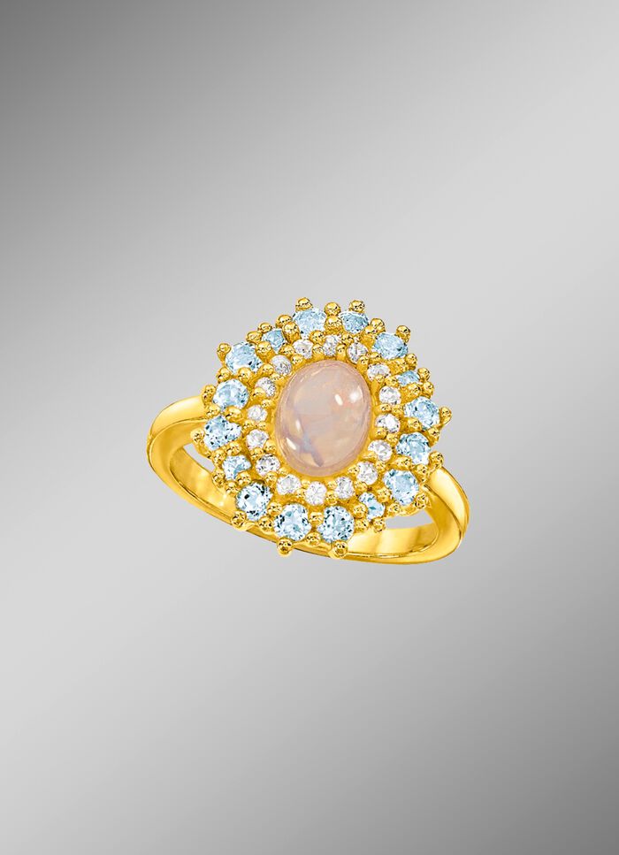 Damenring mit Wei&szlig;topas, Blautopas und Opal 