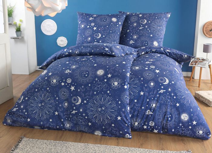 Beidseitig bedruckte Bettw&auml;sche-Garnitur BLAU