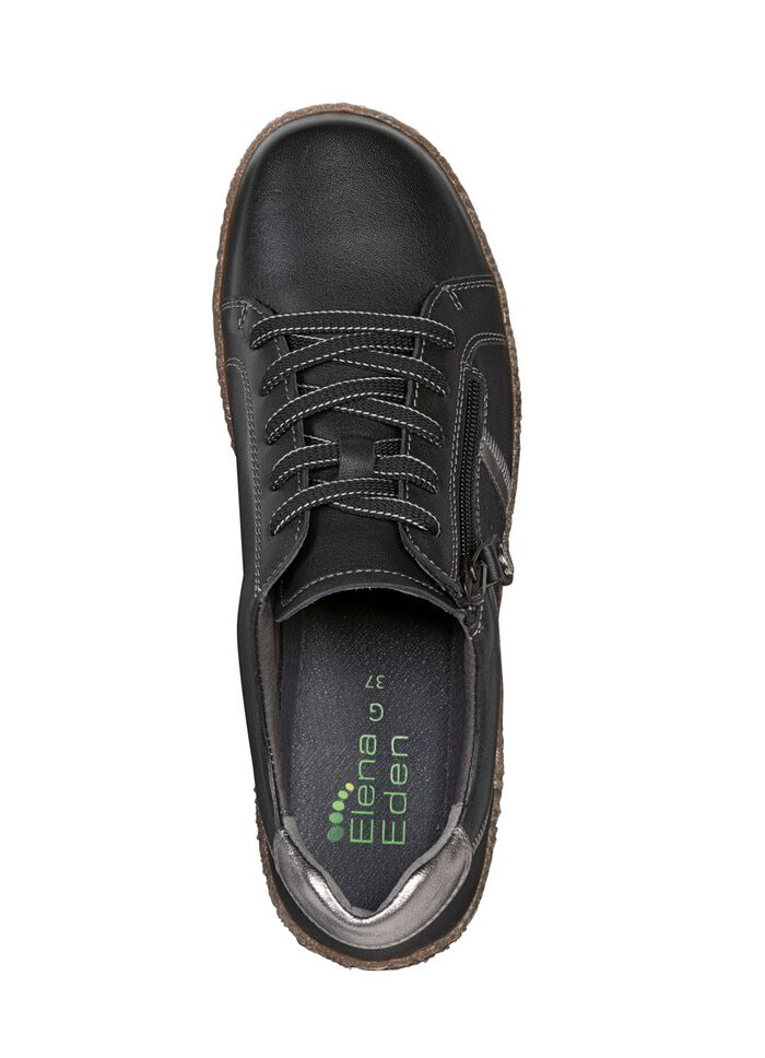 ELENA EDEN Schn&uuml;rschuh aus feinem Nappaleder SCHWARZ-ALTSILBER