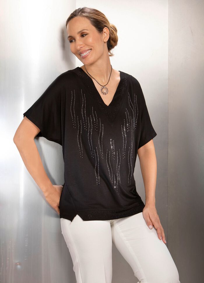 Poncho-Tunika mit Ziersteinen 