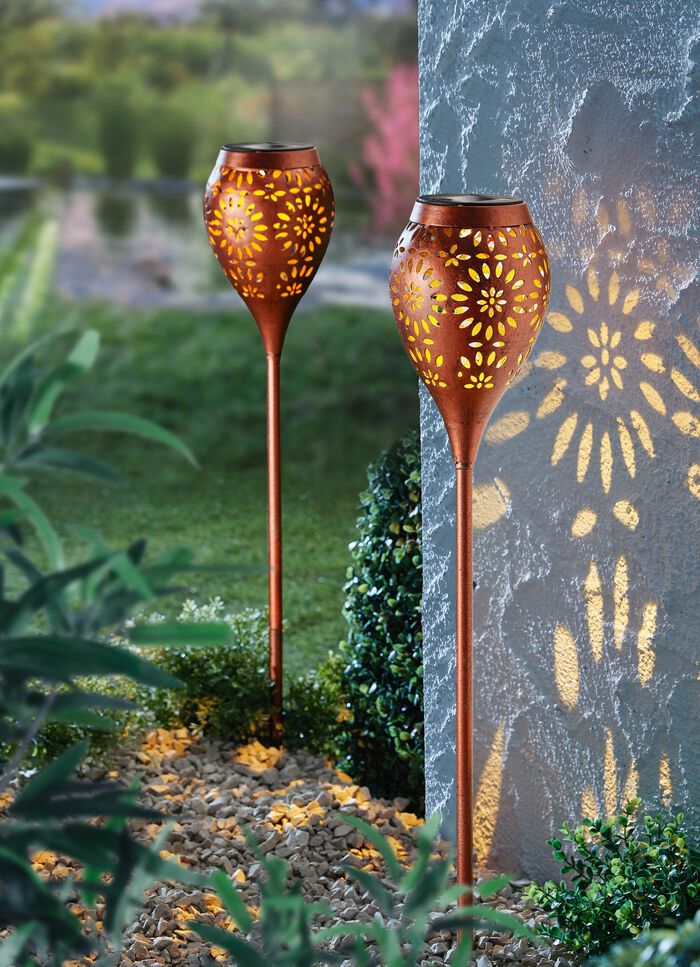 Solar-Gartenfackel, 2er-Set 