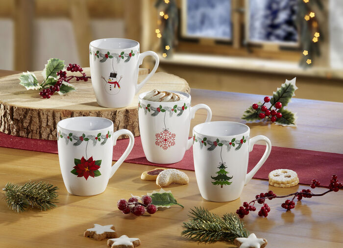 Weihnachtstassen aus Steingut, 4er-Set 