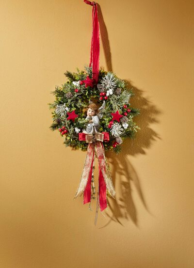 Wandkranz mit Engel aus Polyresin 