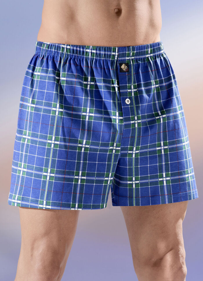 Viererpack Boxershorts, kariert, knöpfbarer Eingriff 