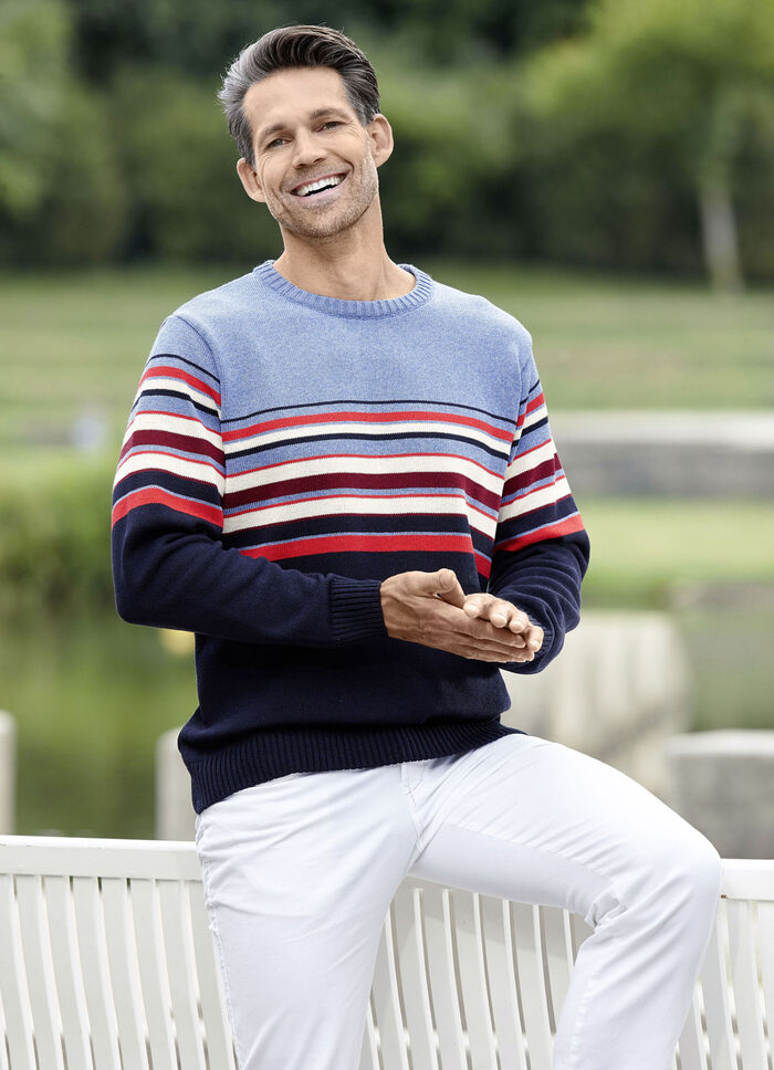 Kombistarker Rundhalspullover HELLBLAU MELIERT MARINE GESTREIFT