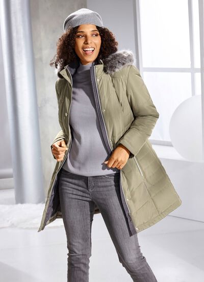 Longjacke mit abnehmbarem Kunstpelz-Besatz 