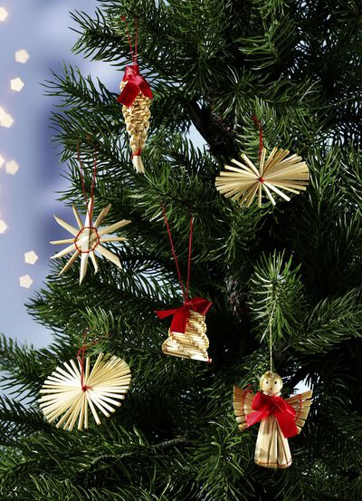 Baumhänger-Set, 48-teilig, aus Stroh 