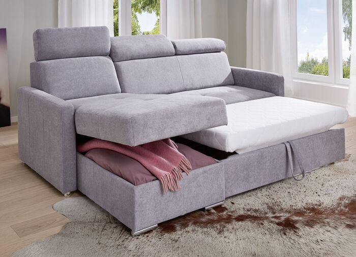 Funktions-Polsterecke mit Bettkasten GRAU