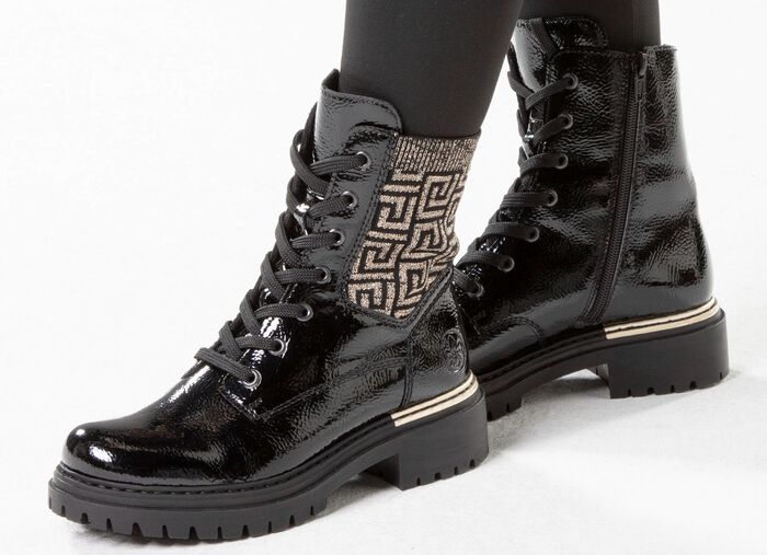 Rieker, stylische Damen-Stiefeletten, Winterschuhe, mit Rei&szlig;verschluss SCHWARZ-GOLD