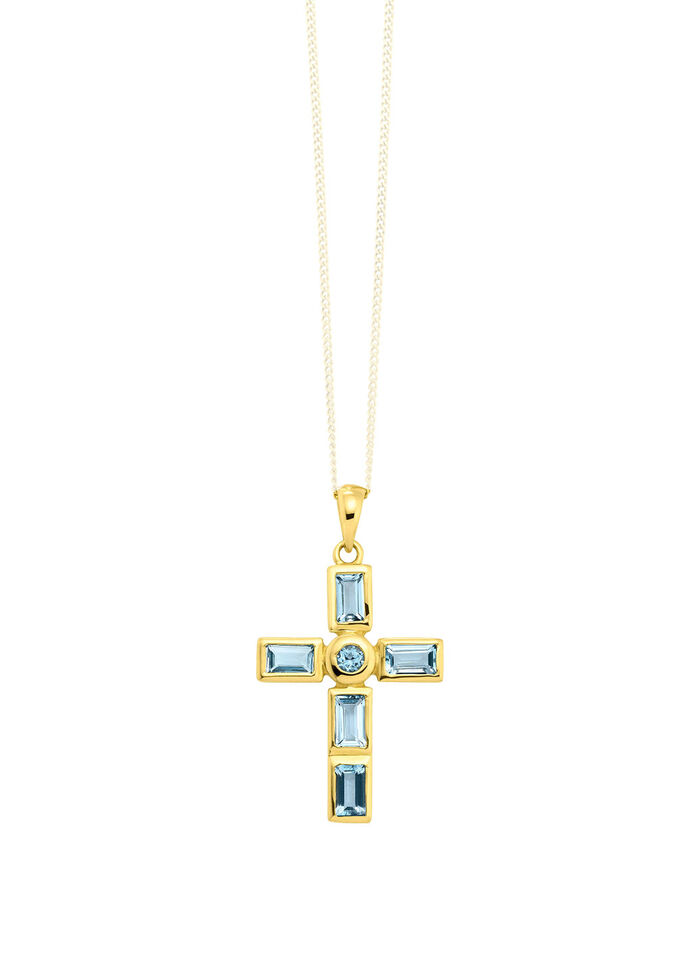 Interessanter Kreuz-Anhänger mit beh. Blautopas 