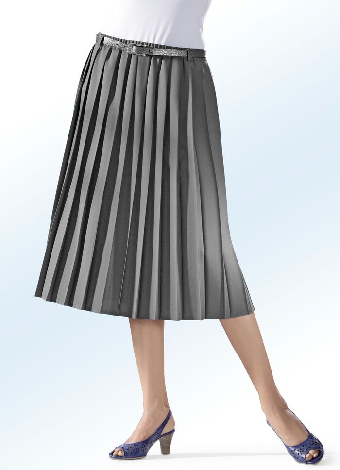 Rock mit sch&ouml;nen Rundumfalten  MITTELGRAU MEL.