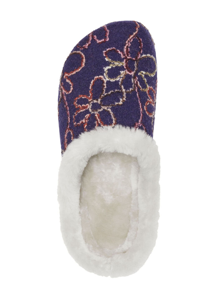 Mubb Wollfilz-Pantoffel mit bunter Blüten-Stickerei MARINE-ECRU