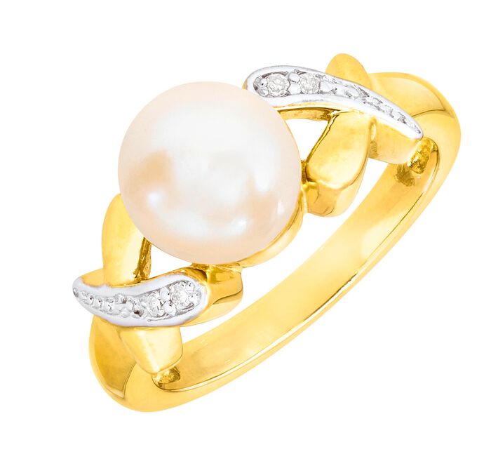 Edler Damenring mit Diamanten und  Akoya-Perle 