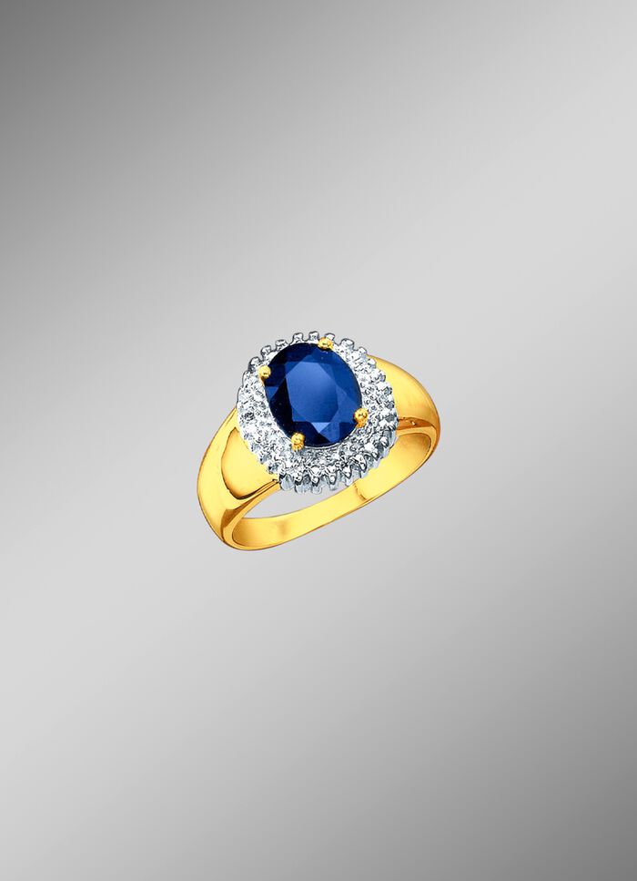 Massiver Damenring mit Diamanten und echt blauem Safir 
