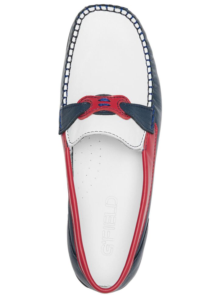 ELENA EDEN Slipper mit dekorativer Spange BLAU-WEISS-ROT