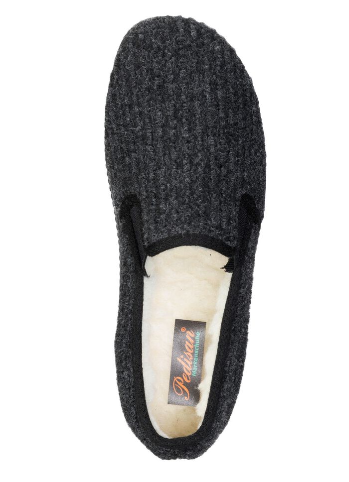 Gef&uuml;tterte Herren-Hausschuhe, mit Schurwolle SCHWARZ