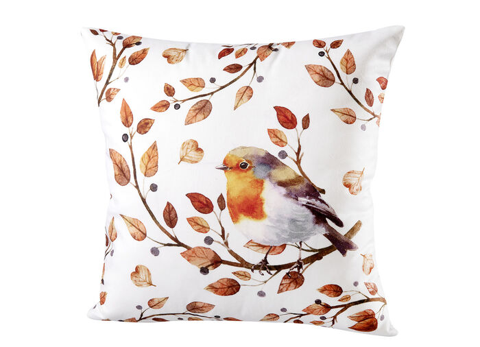 Kissenbezug mit Vogel auf Zweig Motiv CREME