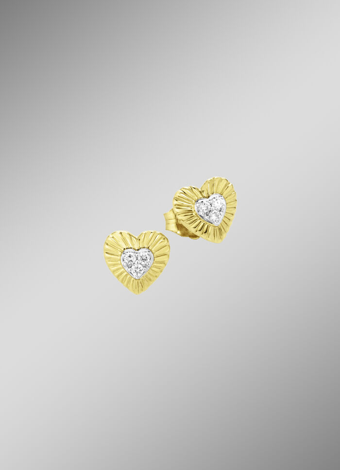 Herz-Ohrstecker in Bicolor mit 6 Brillanten 
