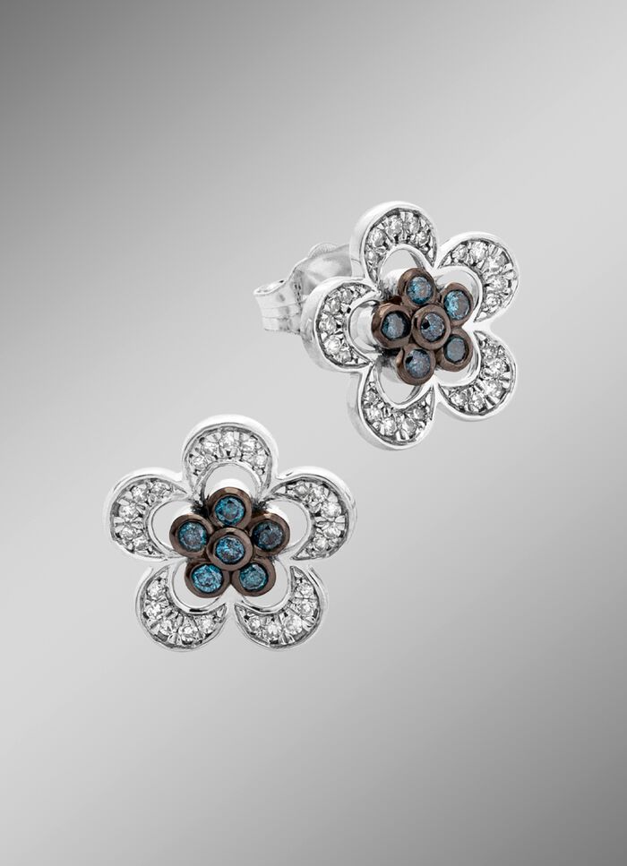 Ohrstecker im Blumen-Design mit Brillanten und Diamanten 