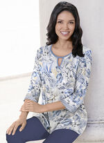Pullover in Feinstrick ECRU-BLEU-MULTICOLOR