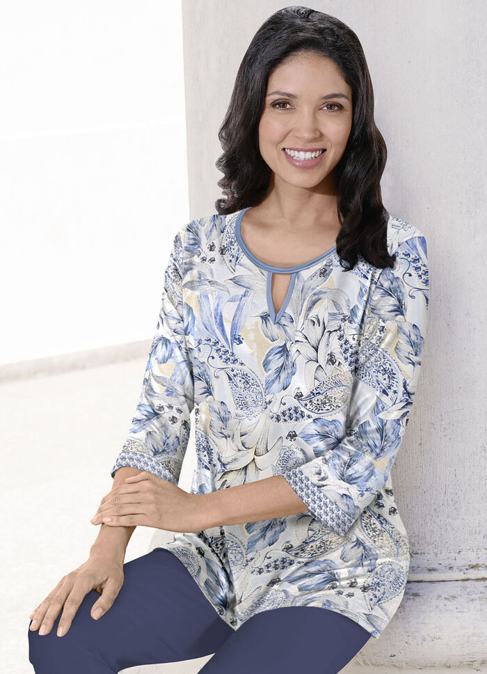 Pullover in Feinstrick ECRU-BLEU-MULTICOLOR
