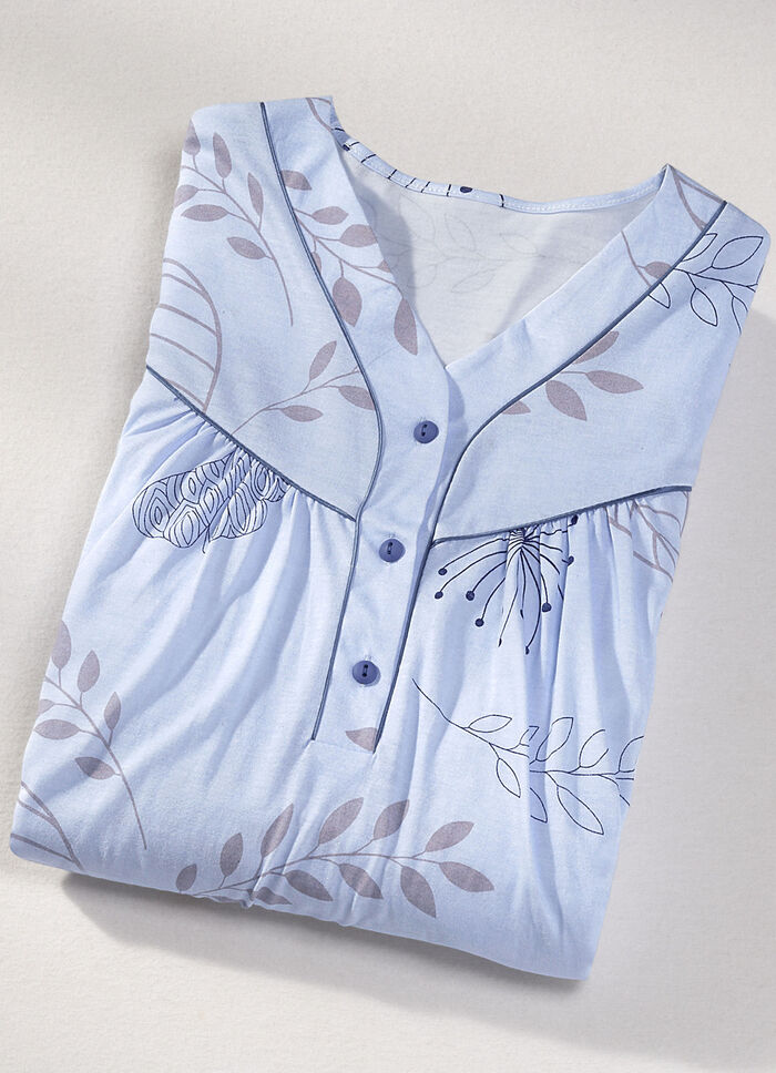 Zweierpack Nachthemden, 3/4 -langen &Auml;rmeln mit Knopfleiste 1X BLEU-BUNT, 1X BLEU