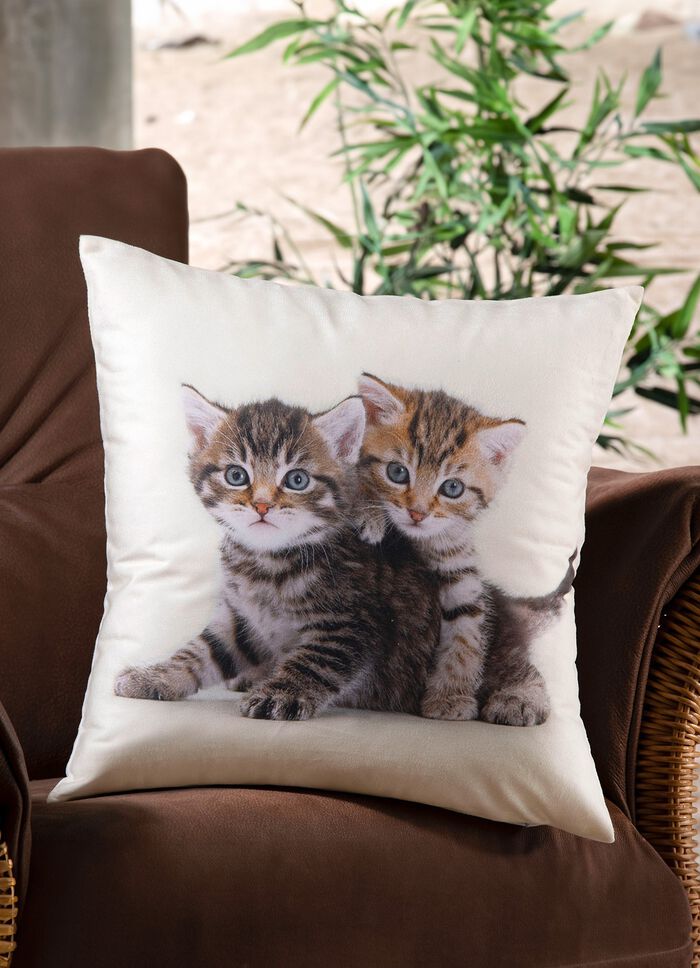 Kissenbezug mit K&auml;tzchen in Samtoptik 