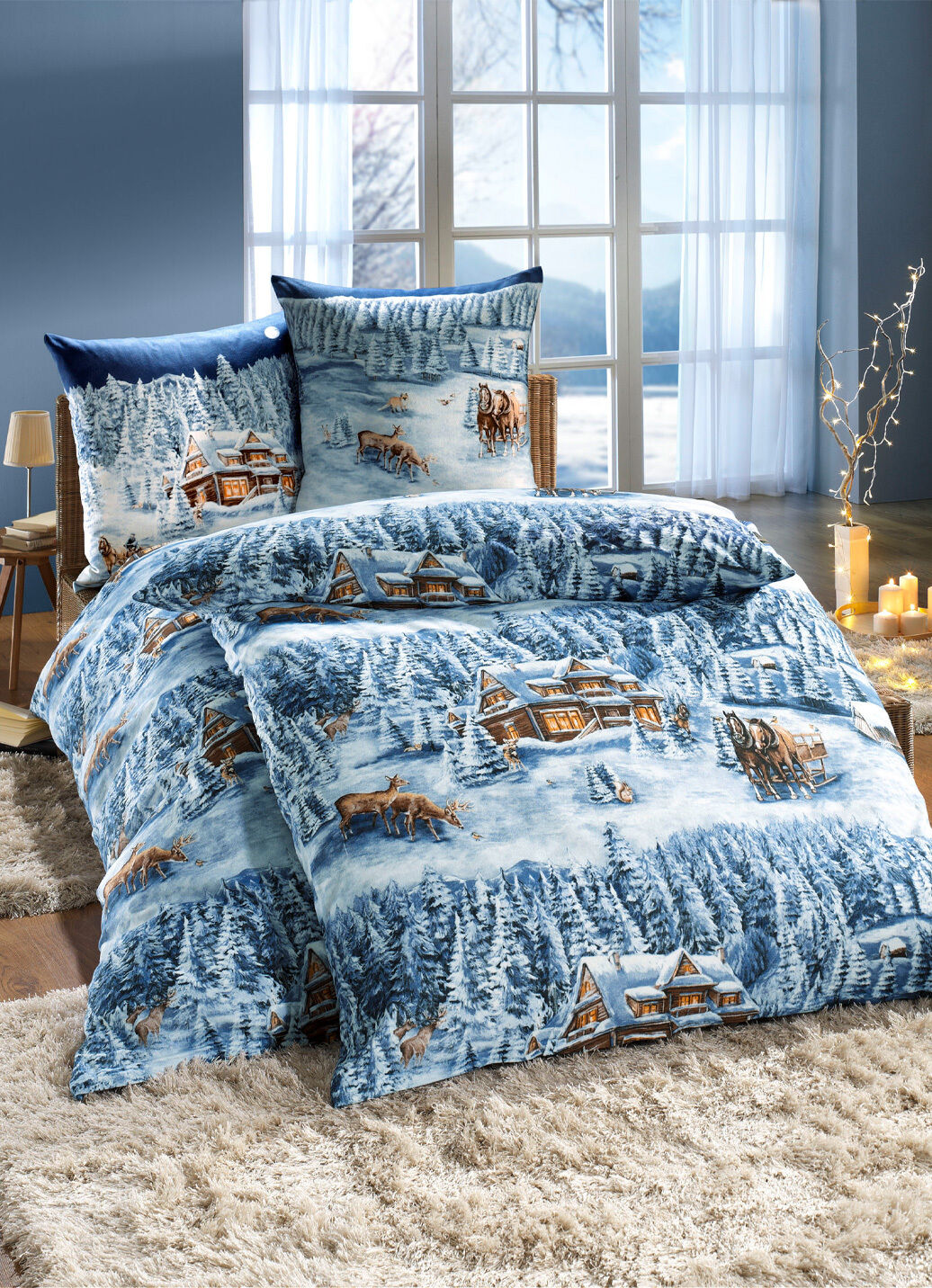 Happy Linen Company Bettwäsche-Set Weihnachten | Wendbar Mit Weihnachtsmann-Patchwork | Für Kleinkindbett | Blau | Baumwollmix