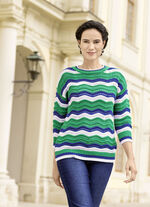 Pullover mit Wellen-Ringeldessin GRÜN-ROYALBLAU-WEISS