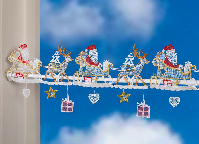 Stangendekoration Weihnachtsmann aus Plauener Spitze 