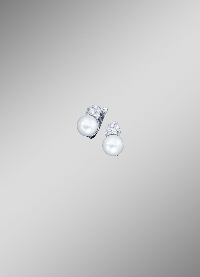 Ohrringe mit S&uuml;&szlig;wasser-Zuchtperlen und synth. Zirkonia 