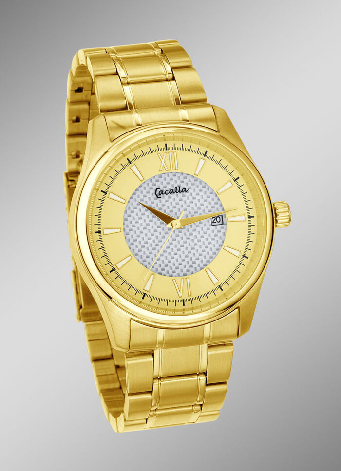 Solar-Herrenuhr mit vergoldetem Edelstahlbandgehäuse 