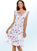 Nachthemd, Kurzarm mit Rundhals und Bindeband WEISS-PINK