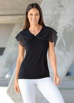 Shirt mit gek&auml;nteltem Chiffon-Besatz in 2 Farben SCHWARZ