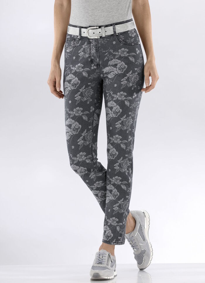 Jeans mit floraler Dessinierung ANTHRAZIT-GRAU