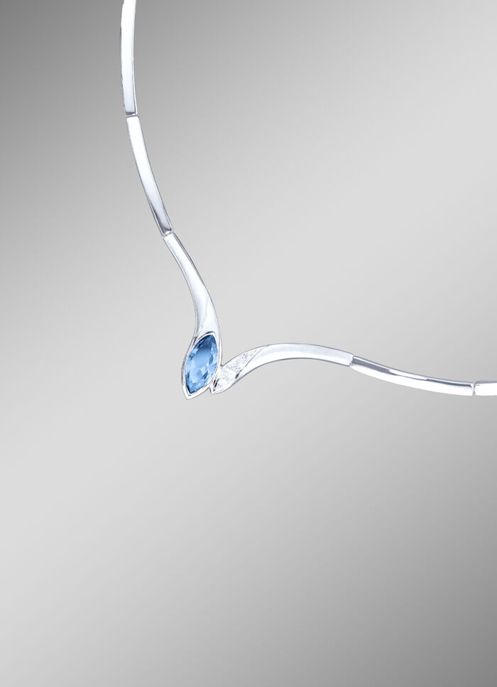 Halskette mit synth. Zirkonia in Weiß und Aquamarinblau 