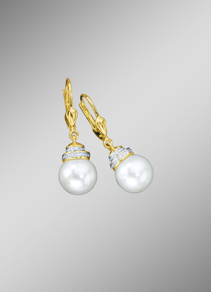 Ohrringe mit Süßwasser-Zuchtperlen und synth. Zirkonia