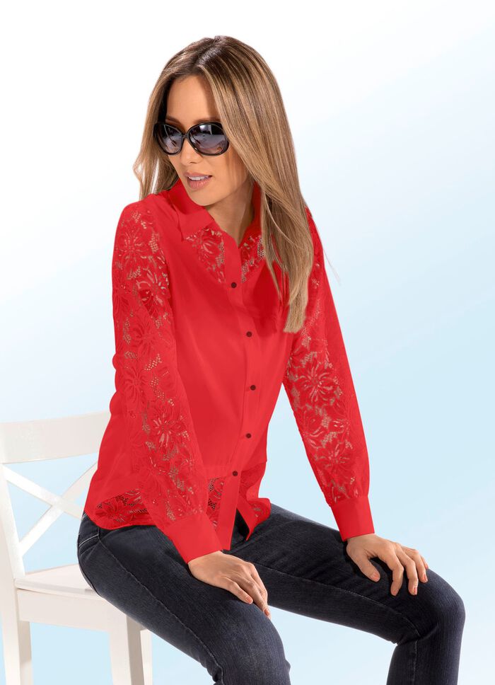 Bluse mit h&uuml;bscher Spitze ROT