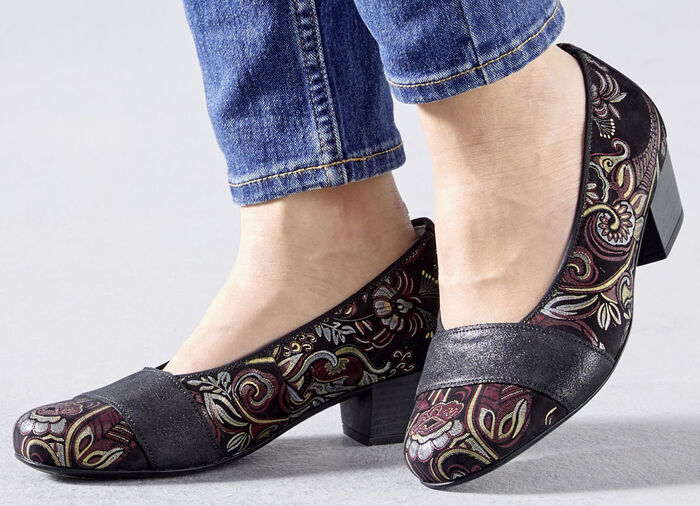 Waldl&auml;ufer, bequeme Damen-Pumps, Weite K, mit herausnehmbarem Fu&szlig;bett SCHWARZ-BUNT